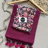 Light Wine Handloom Khadi Cotton Saree With Mango Print Blouse